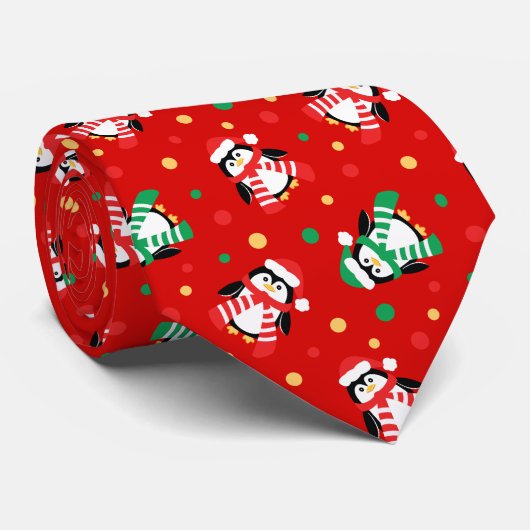Kerstpinguïns Funny Holiday Stropdas (Opgerold)