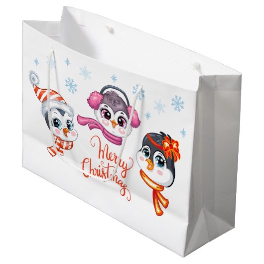 Kerstpinguïns Groot Cadeauzakje (Voorkant Gekanteld)