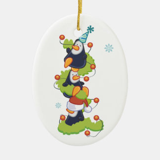 kerstpinguïns keramisch ornament