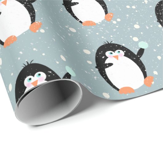 Kerstpinguïns met sneeuwbal inpakpapier (Rol Hoek)