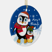Kerstpinguïns met tekst keramisch ornament (Rechts)