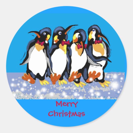 Kerstpinguïns Ronde Sticker (Voorkant)