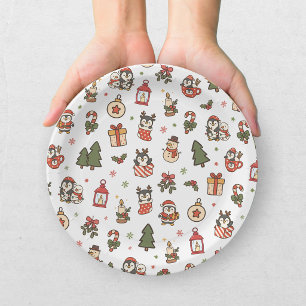 Kerstpinguïns Rood Groen Papieren Bordje