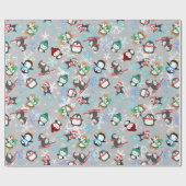 Kerstpinguïns wintersport Schattige Grappig Cadeaupapier (Vlak)