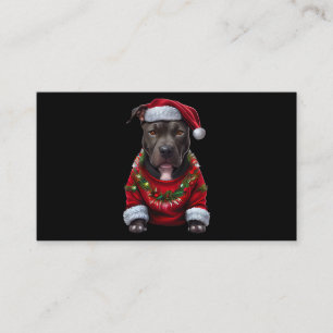 KerstPitbull Dog met Pet en santas Visitekaartje