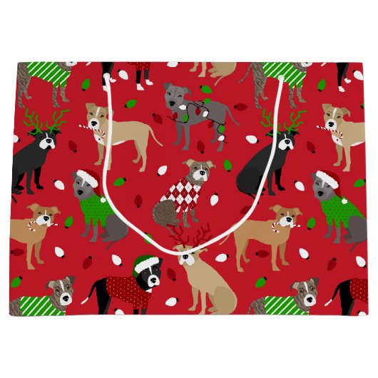 KerstPitbull-honden Groot Cadeauzakje (Voorkant)