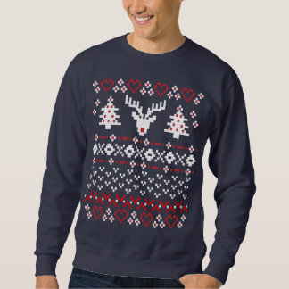 kerstpixel Sweater Pullover Sweatshirt: Rood/W