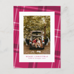 Kerstpleister met een rode magenta roze foto feestdagenkaart