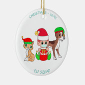 Kerstploeg, baby elf, kat & hond keramisch ornament (Rechts)