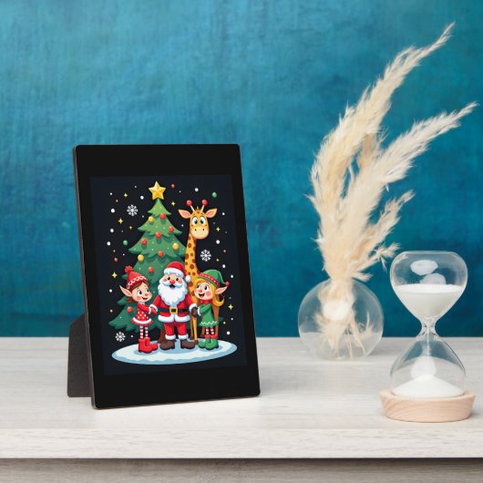 Kerstploeg Kerstman Giraffe Elf Dabbing Matching Fotoplaat (Zijkant)