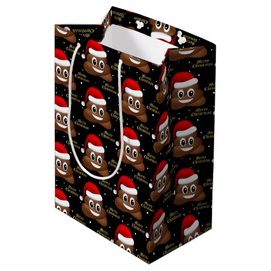 Kerstpoep emoji met kerstmuts cadeautas (Achterkant Gekanteld)
