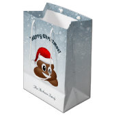 Kerstpoep emoji met kerstmuts cadeautas (Voorkant Gekanteld)