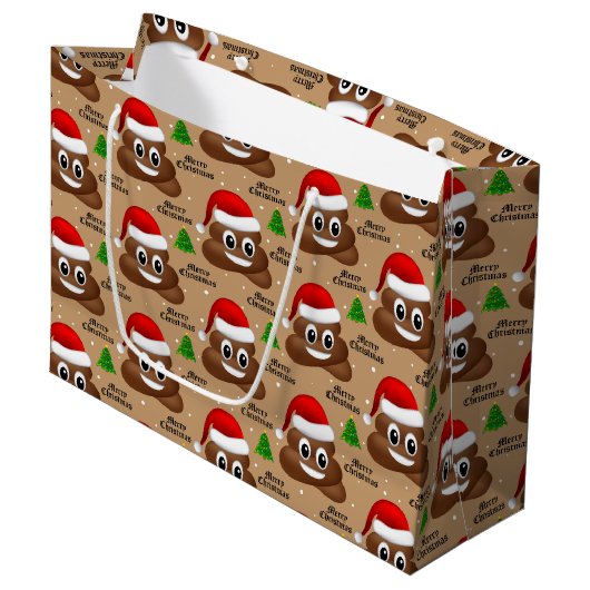 Kerstpoep emoji met kerstmuts cadeautas (Voorkant Gekanteld)