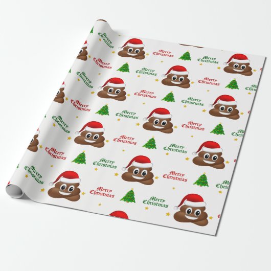 Kerstpoep emoji met kerstmuts inpakpapier (Uitgerold)