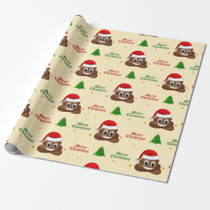 Kerstpoep emoji met kerstmuts inpakpapier