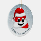 Kerstpoep emoji met kerstmuts keramisch ornament (Rechts)