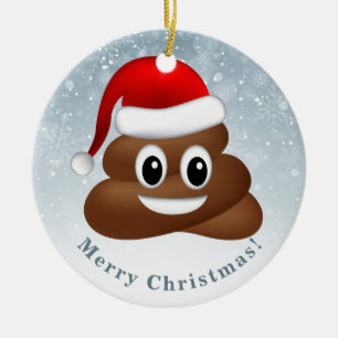 Kerstpoep emoji met kerstmuts keramisch ornament