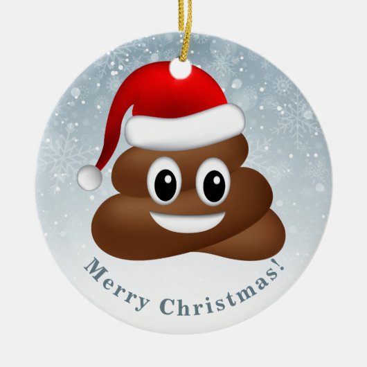Kerstpoep emoji met kerstmuts keramisch ornament (Voorkant)