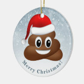 Kerstpoep emoji met kerstmuts keramisch ornament (Links)