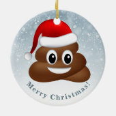 Kerstpoep emoji met kerstmuts keramisch ornament (Achterkant)