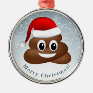 Kerstpoep emoji met kerstmuts metalen ornament