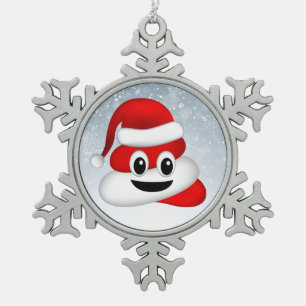 Kerstpoep emoji met kerstmuts tin sneeuwvlok ornament