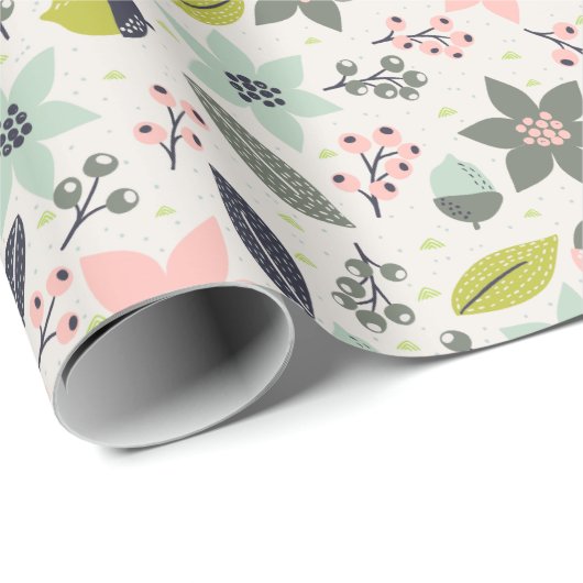 Kerstpoinsettia Acorns Gray Aqua Lime Green Cadeaupapier (Rol Hoek)