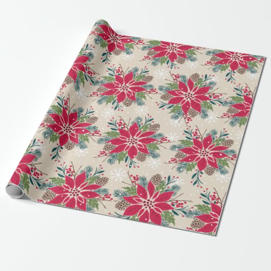 Kerstpoinsettia Cadeaupapier (Uitgerold)