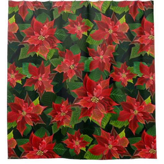 Kerstpoinsettia Douchegordijn (Voorkant)