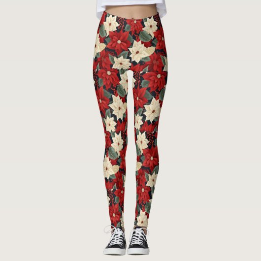 Kerstpoinsettia Leggings (Voorkant)