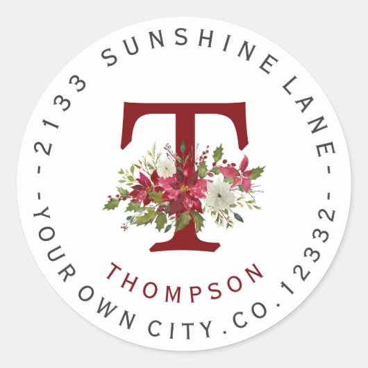 Kerstpoinsettia Monogram - Adres: label (Voorkant)