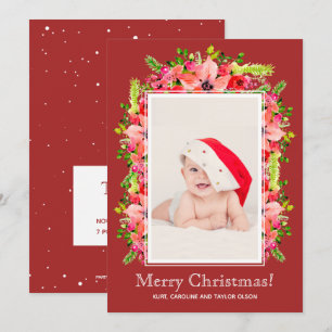 Kerstpoinsettias Foto geboorteaankondigingen Feestdagenkaart