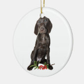 kerstpointer Puppy Keramisch Ornament (Links)