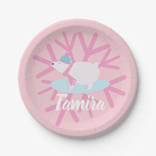 Kerstpolarfeest Beer Snowflakes Papieren Bordje