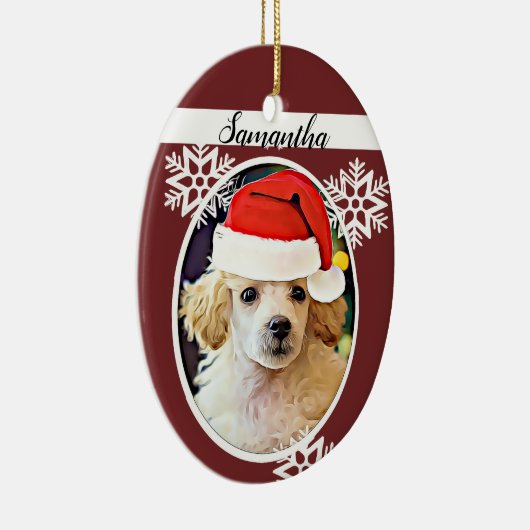 kerstpooidehond-ovaal versierd keramisch ornament (Rechts)