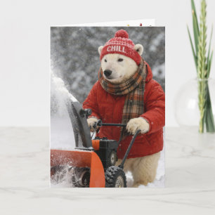 Kerstpoolbeer die een sneeuwblazer duwt kaart