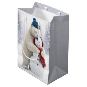 Kerstpoolbeer knuffelt een sneeuwman medium cadeauzakje