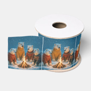 Kerstpoolberen rond een vreugdevuur grosgrain lint