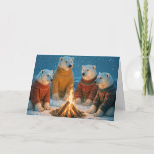 Kerstpoolberen rond een vreugdevuur kaart