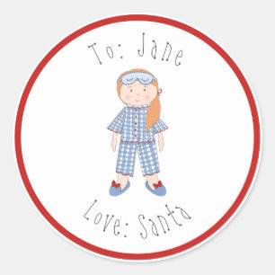 Kerstpop Rood Haar Naar Peuter Van Santa Ronde Sticker
