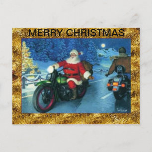kerstpostkaart voor de kerstman op een motorfiets feestdagenkaart