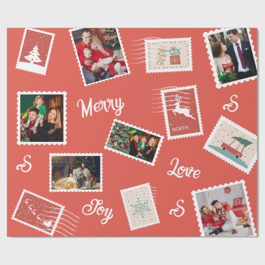 Kerstpostzegel Aangepaste naam en foto's Cadeaupapier (Vlak)