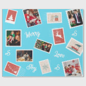 Kerstpostzegel Aangepaste naam en foto's Cadeaupapier (Vlak)