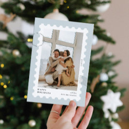 Kerstpostzegel fotolijst feestdagenkaart