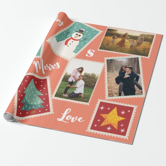 Kerstpostzegel Grappige gepersonaliseerde foto Cadeaupapier (Uitgerold)