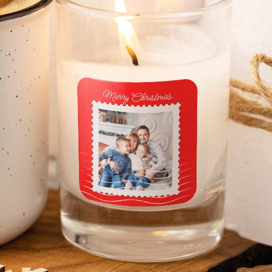 Kerstpostzegel Moderne Foto Rood Vierkante Sticker