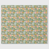 Kerstpostzegels op Sage Green Cadeaupapier (Vlak)