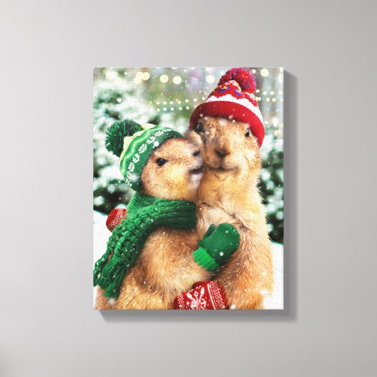 Kerstprairie Dogs Canvas Afdruk (Voorkant)