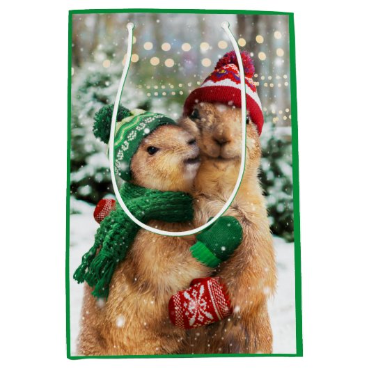 Kerstprairie Dogs Medium Cadeauzakje (Voorkant)