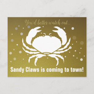 Kerstpret Krab Sandy Klauwen Goud Persoonlijk Feestdagenkaart